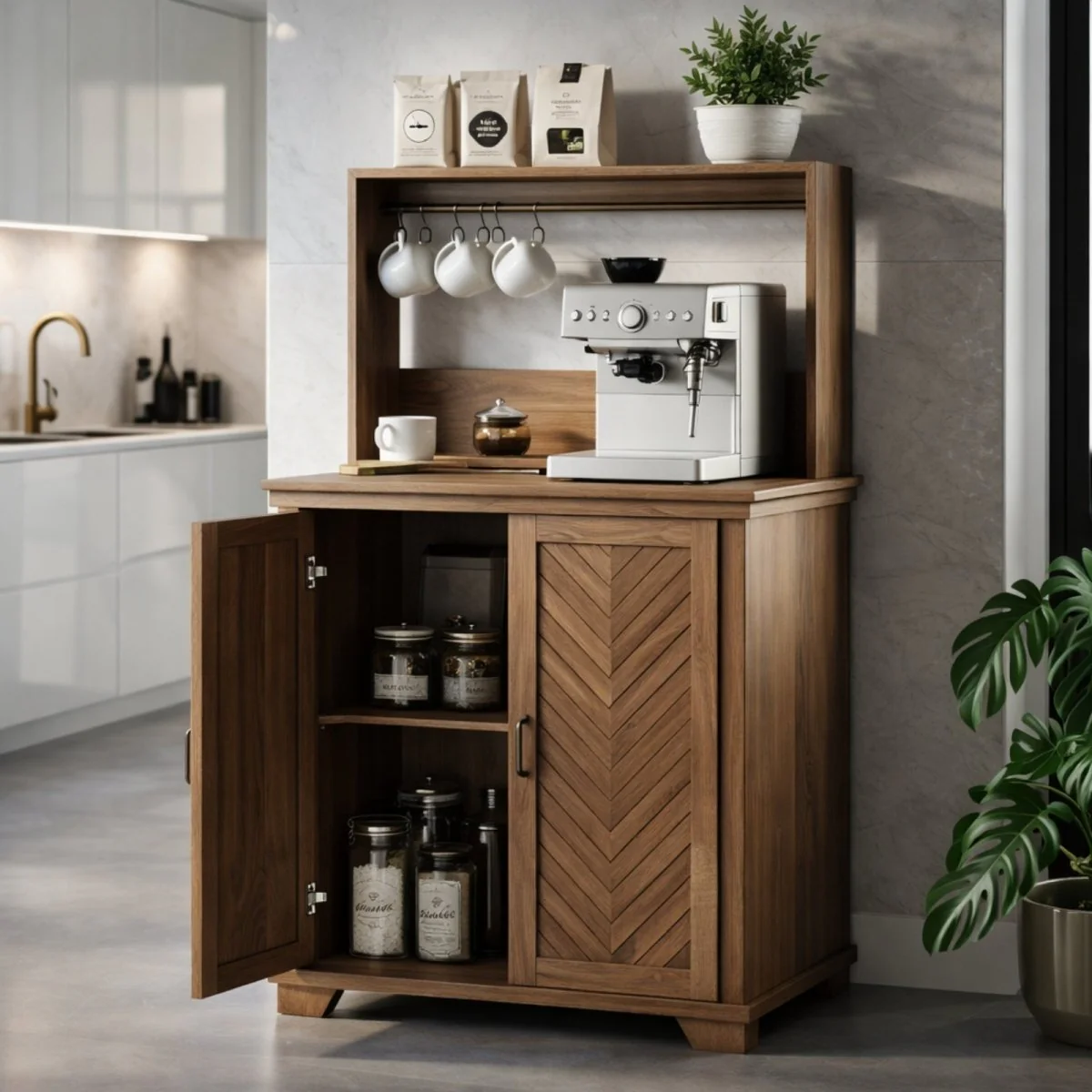 The Siena Morning Station | Herringbone Power-Equipped Coffee Bar - Image 3