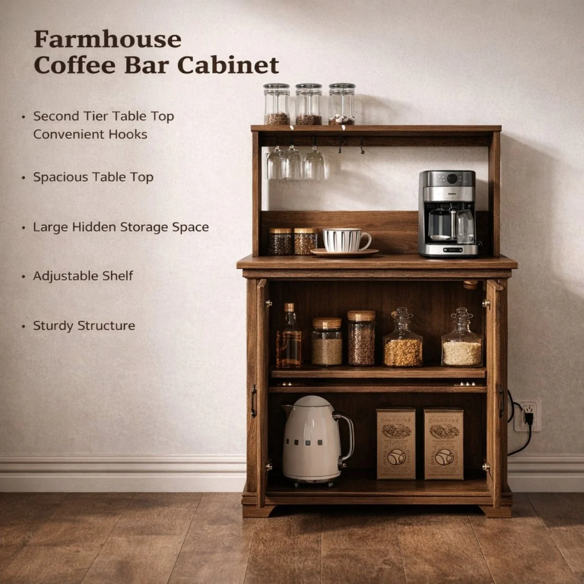 The Siena Morning Station | Herringbone Power-Equipped Coffee Bar - Image 7