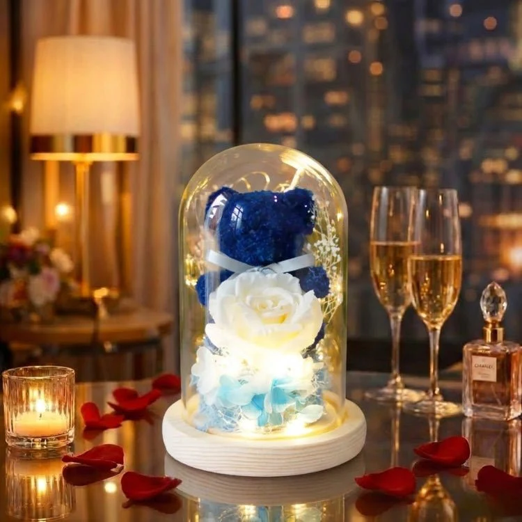 Eternal Rose Bear in Glass Dome with Lights - Romantic Anniversary Gift for Her, Preserved Red Forever Rose, Enchanted Teddy Bear Lamp Gift by Kouvr - Image 5