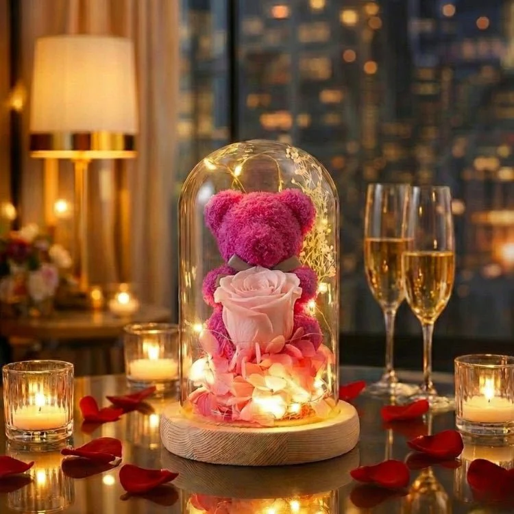 Eternal Rose Bear in Glass Dome with Lights - Romantic Anniversary Gift for Her, Preserved Red Forever Rose, Enchanted Teddy Bear Lamp Gift by Kouvr - Image 7