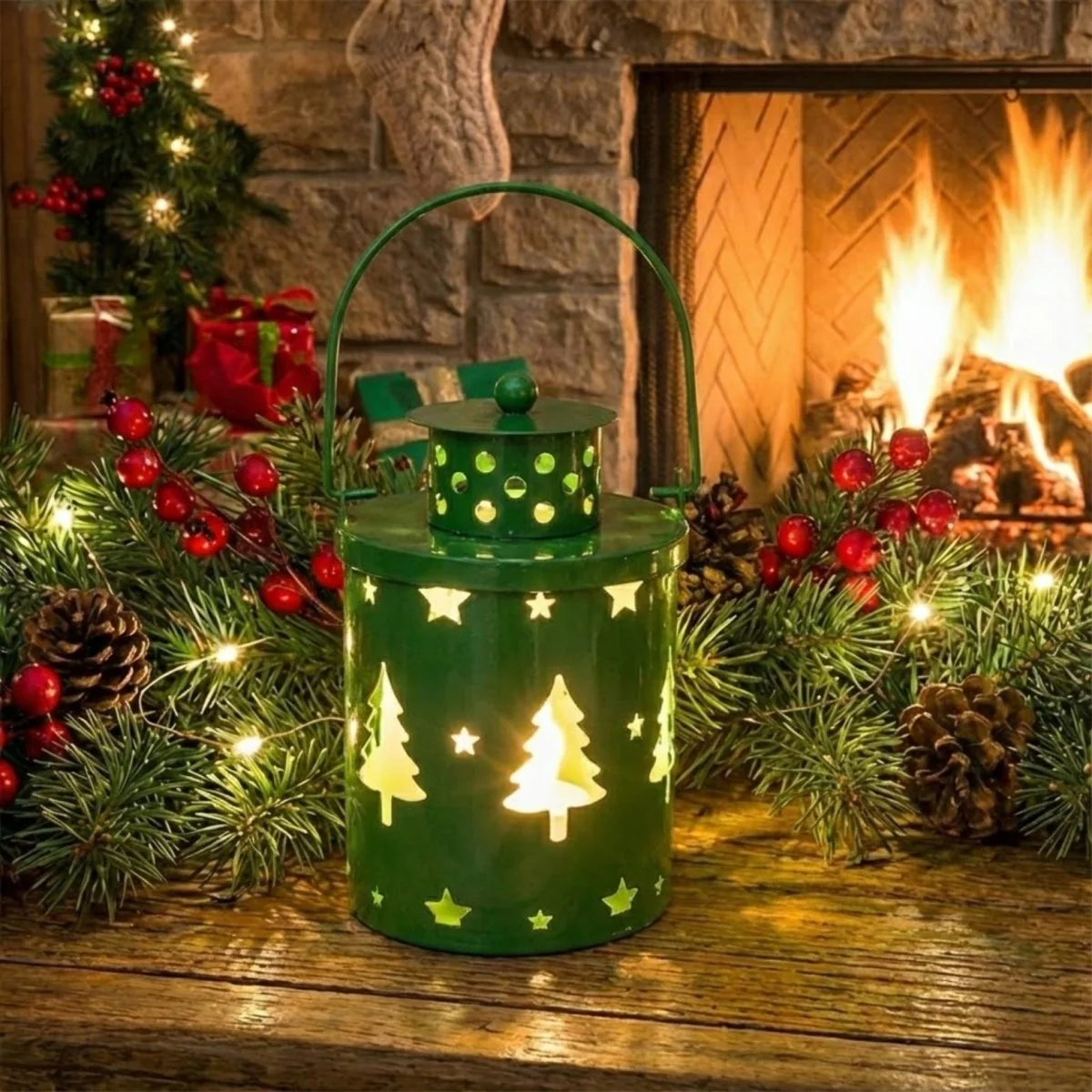 Christmas LED Candle Lantern – Rustic Metal Reindeer, Tree & Snowflake Designs – Flameless Holiday Decor - Image 7