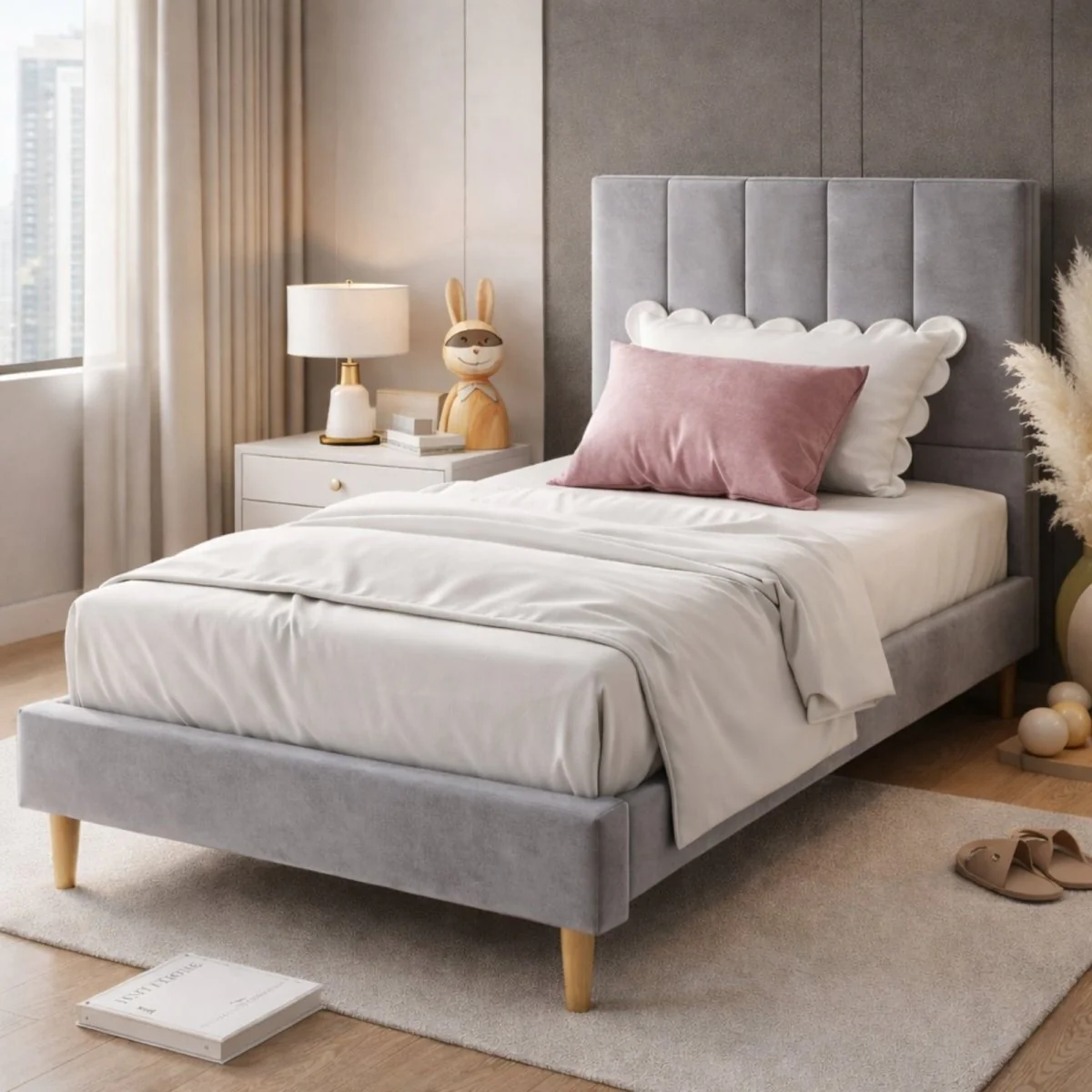 The Dreamer Twin | Velvet Channel-Tufted Sanctuary Bed - Image 4