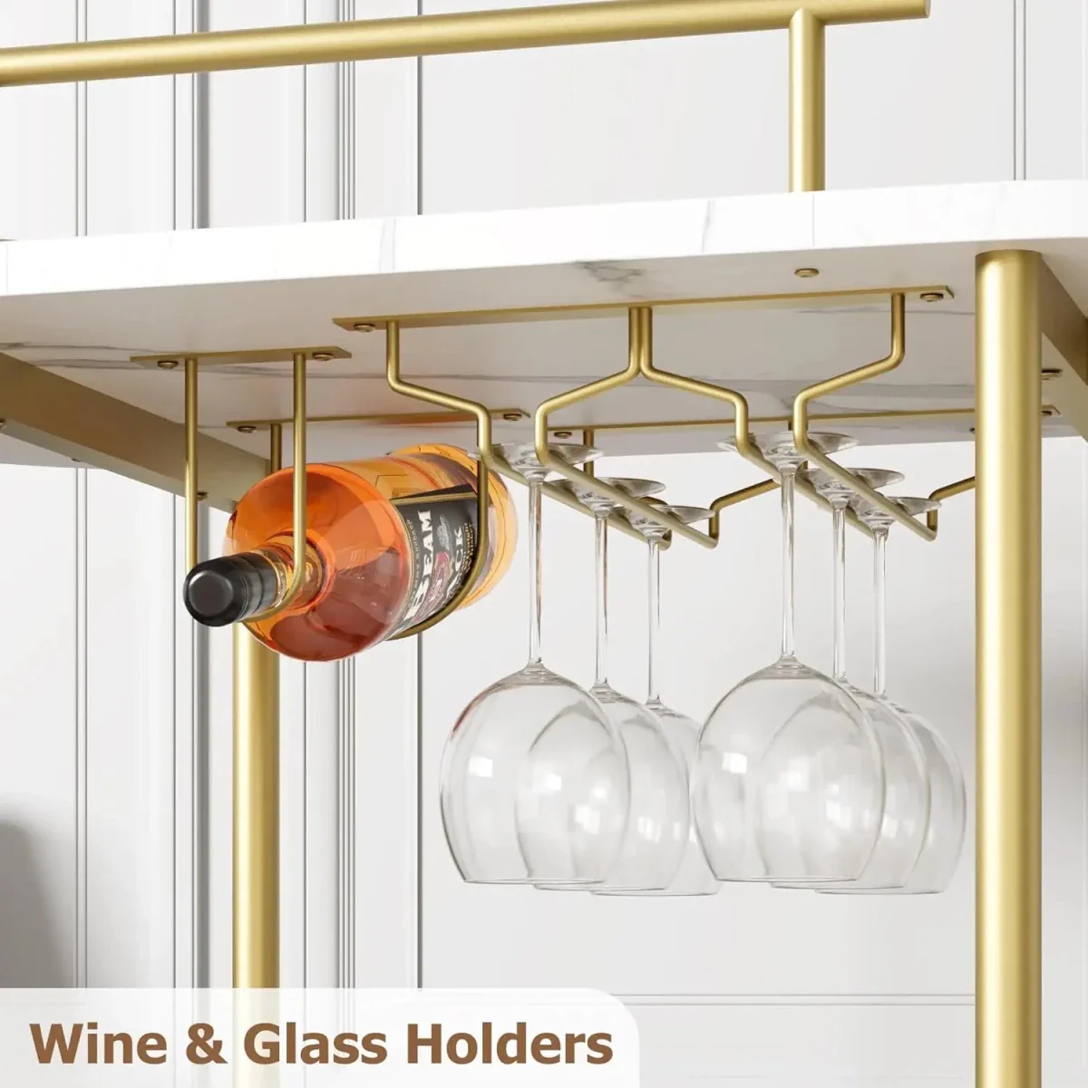 The Vesper Rolling Bar Cart | Gold &amp; Marble Entertaining Station - Image 3