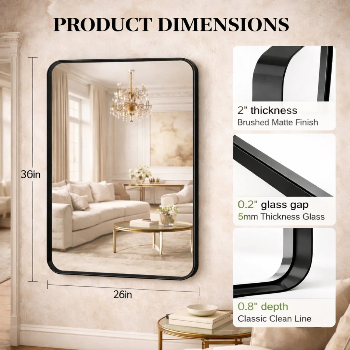The Vesper Deep Frame | Matte Black Rounded Wall Mirror - Image 6