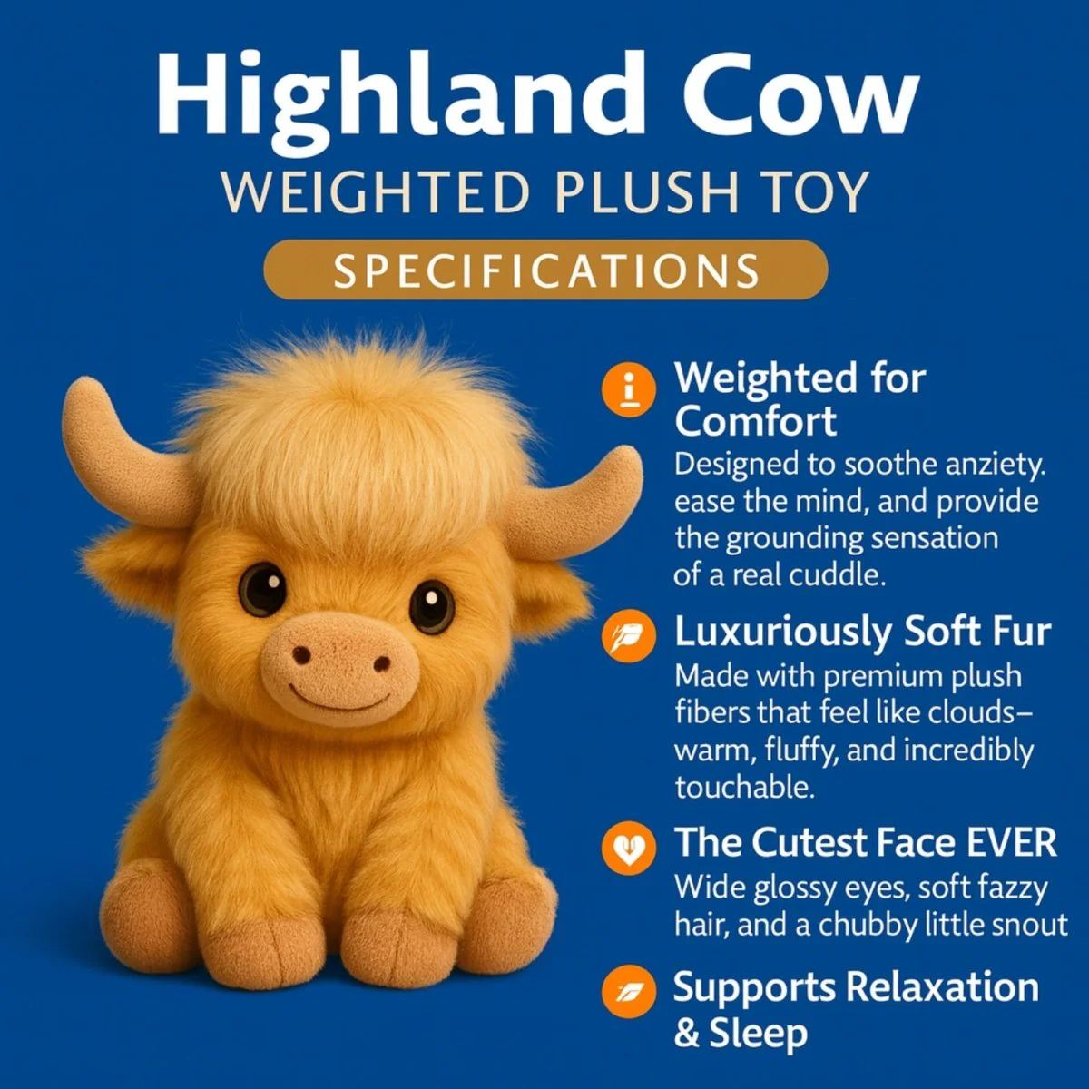 Weighted Baby Highland Cow Plush | Anxiety Relief & Sleep Aid Stuffed Animal - Image 3