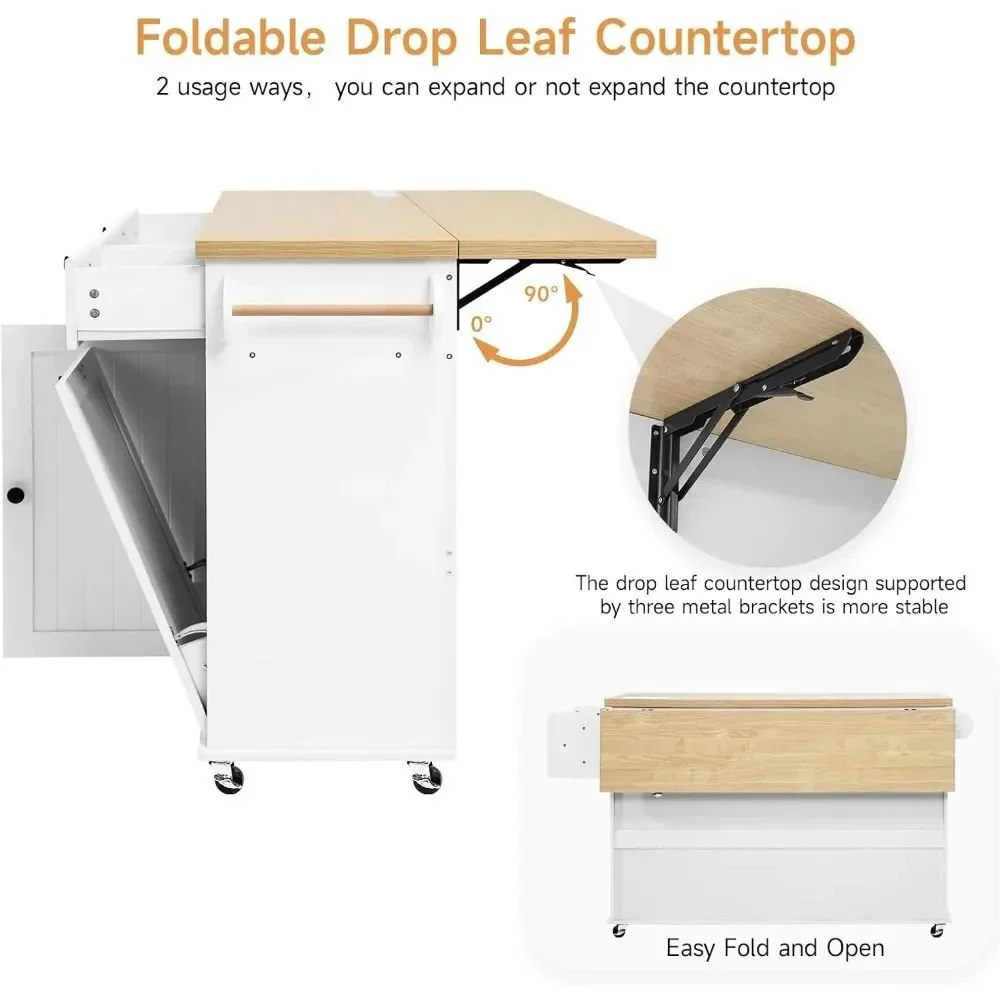 Foldable Kitchen Island Cart with Storage - Image 5